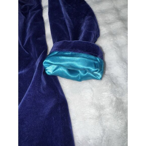Anthropologie Small 34" Blue Navy Full Length Zip‎ Velvet Coat Jacket Lace Inlay - Picture 8 of 10